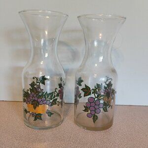 Vintage Hand Painted Set of 2 Carafe 1 Liter, Grape Motif